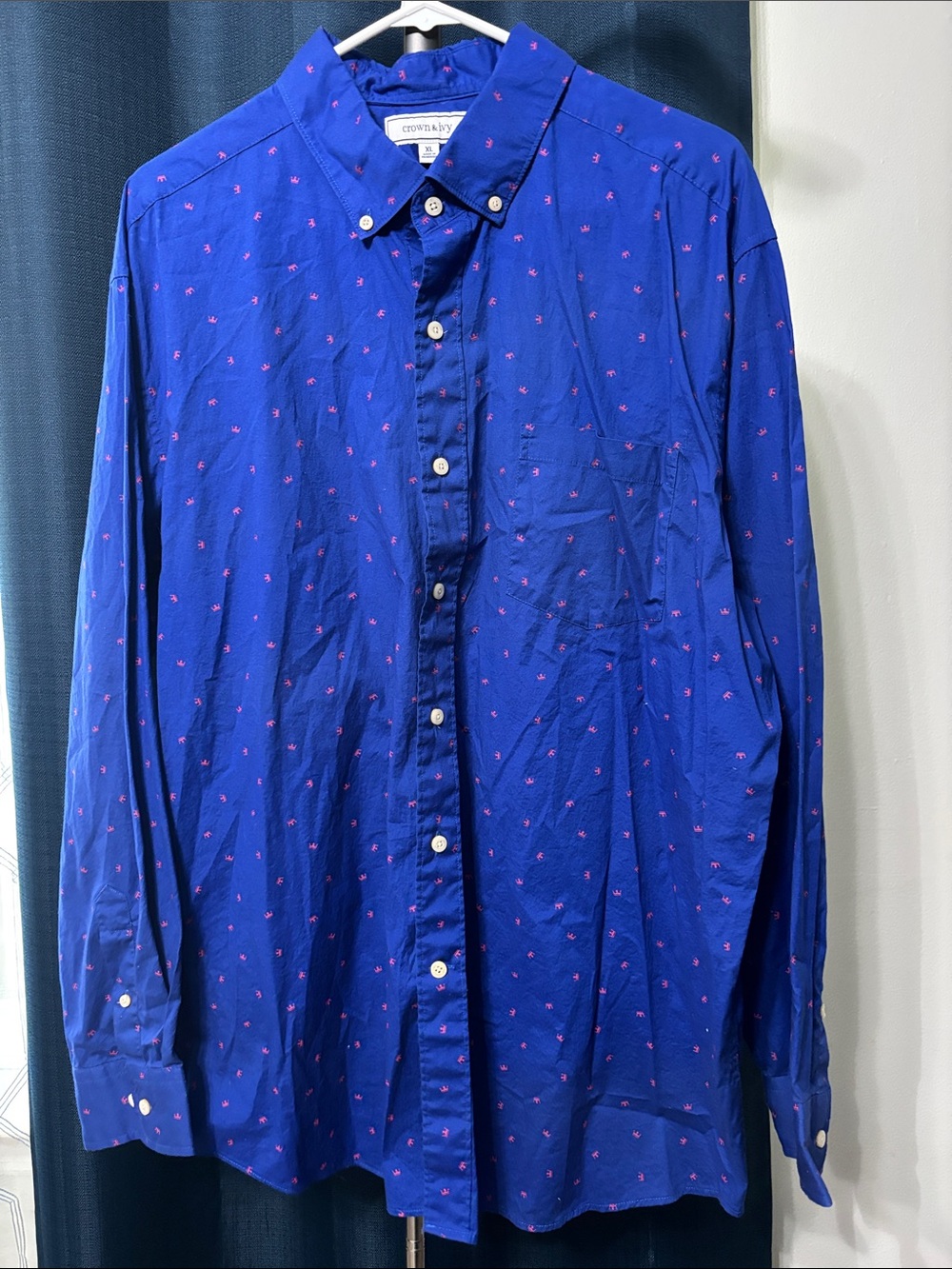 crown & ivy Royal Blue Button-Down Shirt with Pink Micro Detail